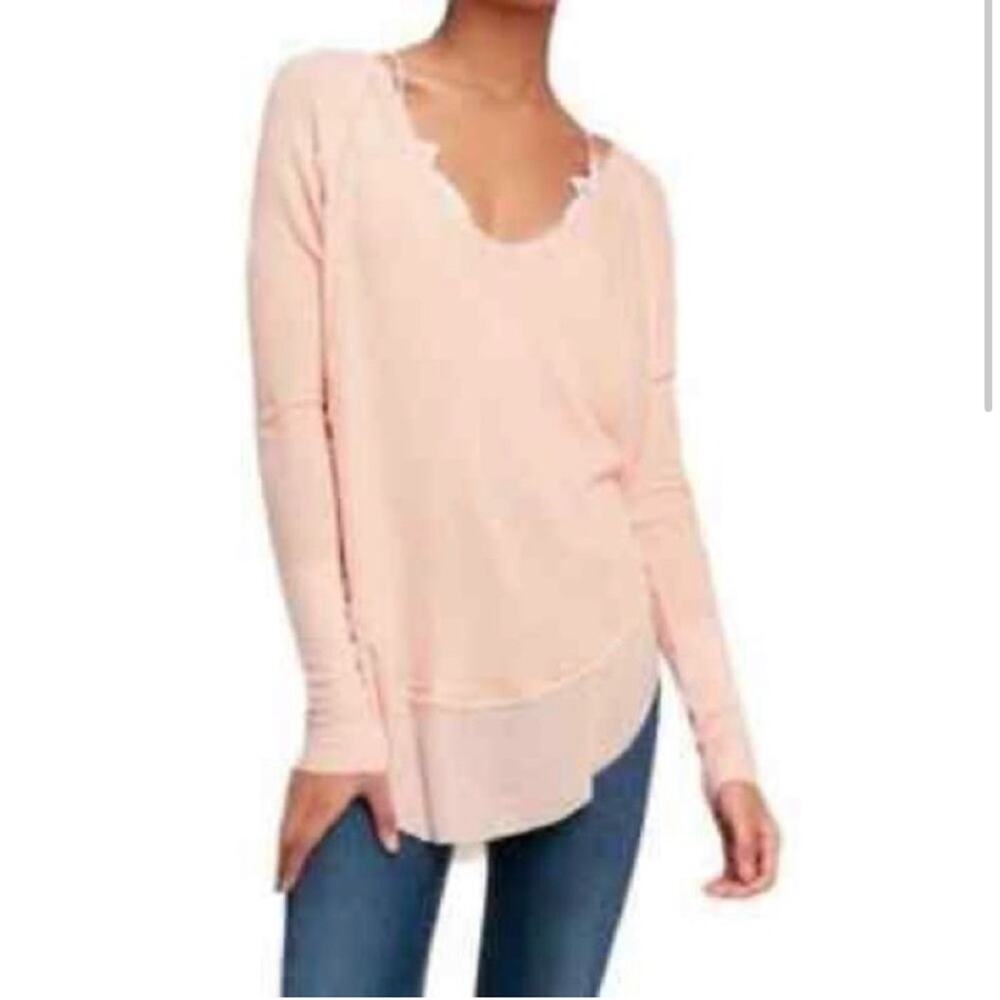 We The Free Peach color waffle knit long sleeve thermal beachy boho oversized S